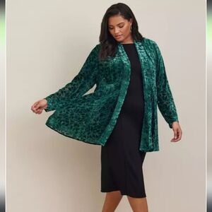 Torrid Velvet Burnout Floral Emerald Green Sheer Boho Fairycore Kimono Jacket 1